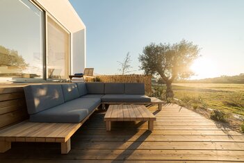 Wooden deck in the sunset