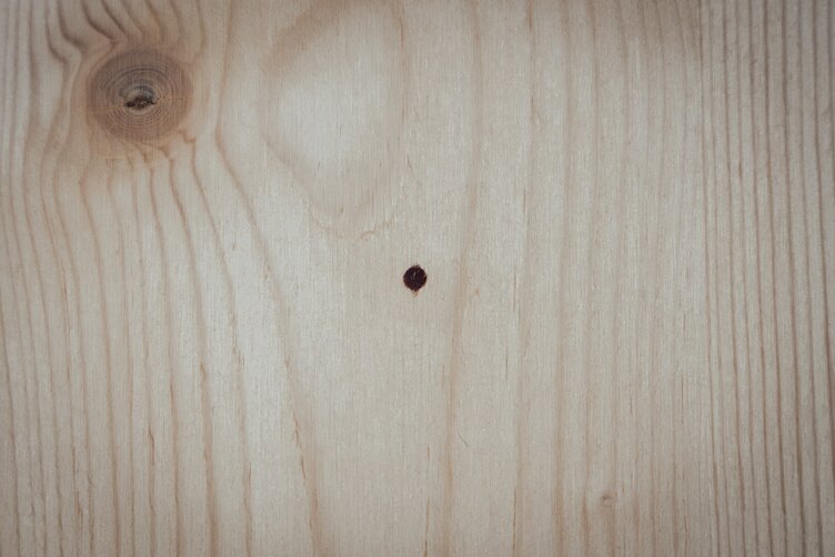 Nahaufnahme eines Brettstapelelements aus Holz mit einem sichtbaren LIGNOLOC® Holznagel von BECK