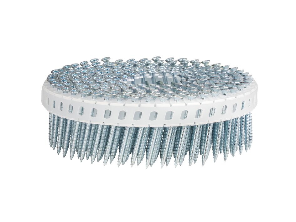 SCRAIL® CHIPBOARD MINI-COIL Nail Screw Fastener with rolled needle point for clean driving and high precision