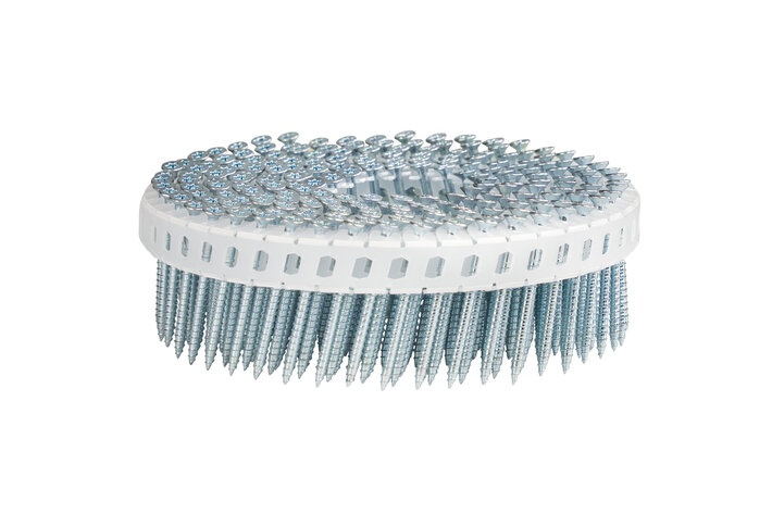 SCRAIL® CHIPBOARD MINI-COIL Nagelschraube mit ausgerollter Nadelspitze für sauberes Einschießen und hohe Präzision