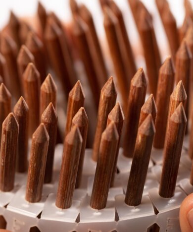 Coil of Lignoloc wooden nails held by a male hand | © getifo