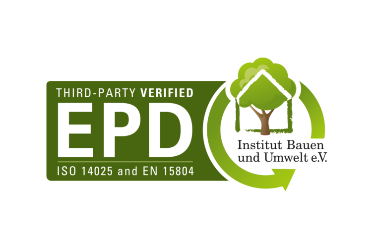 Green logo with white capital letters EPD and a stylized house with a tree on the right side.